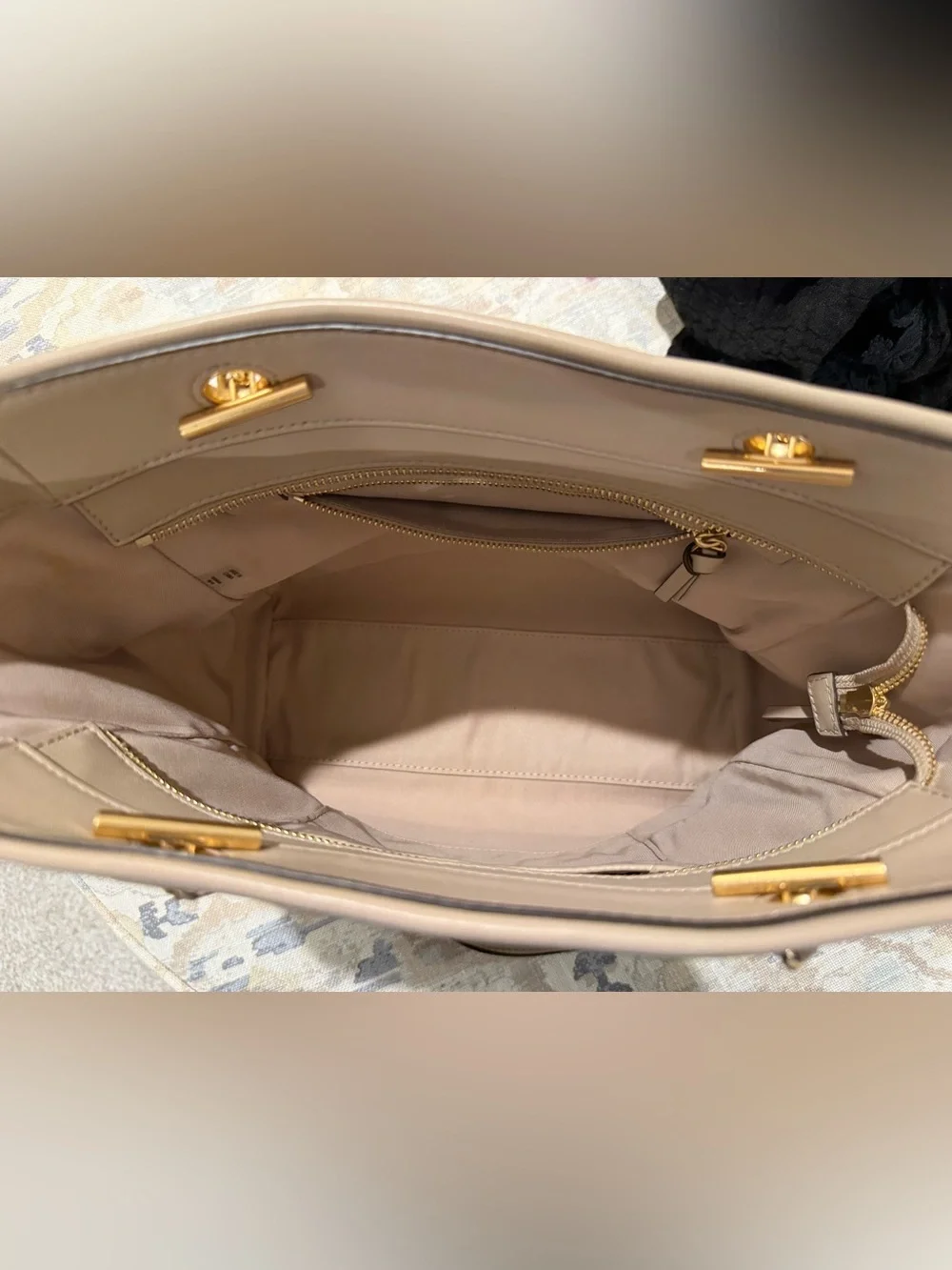 Tory Burch Fleming Light Taupe Leather Tote Bag